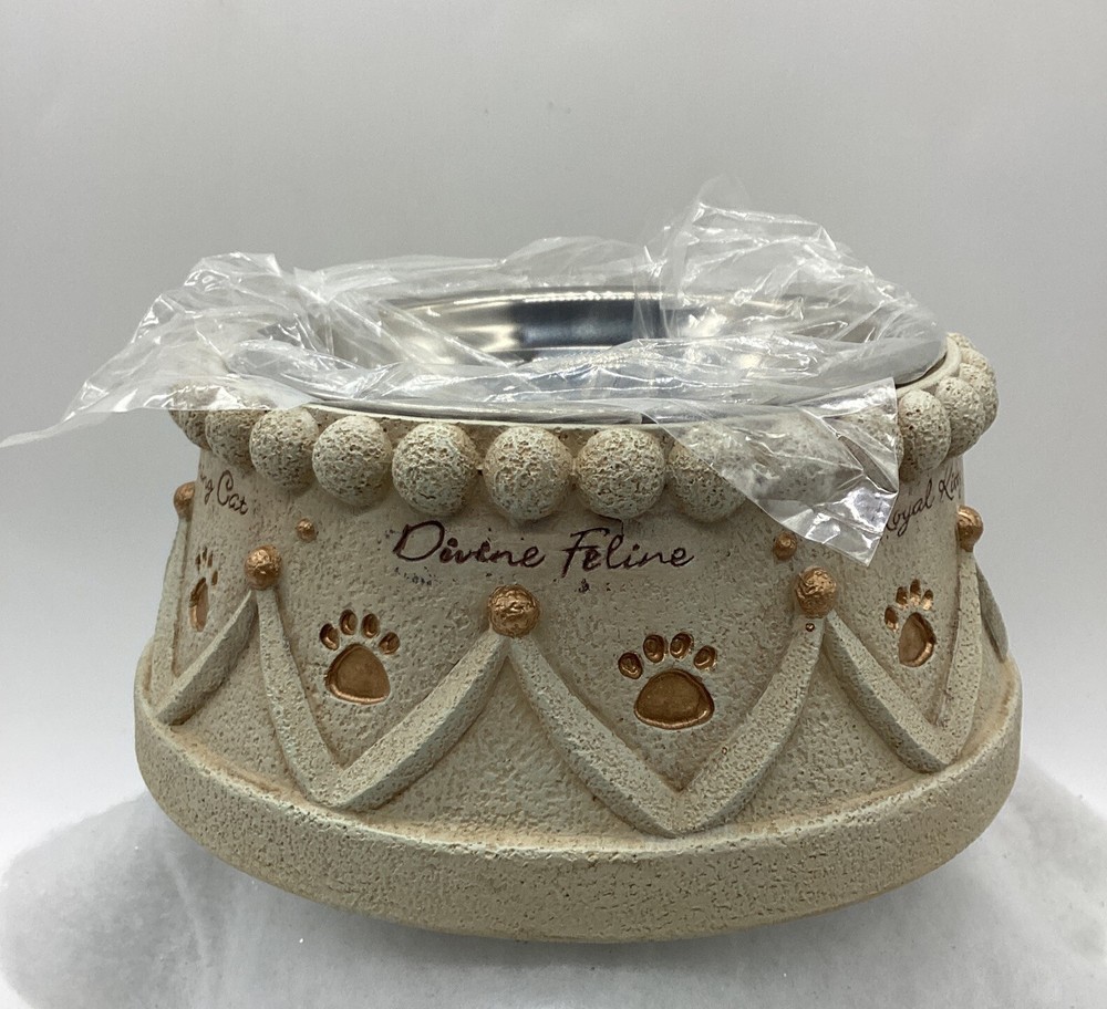 Grasslands Road Furry Friends Cat Bowl Cement/Resin & Metal