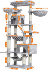 Cat Tree, 71-Inch-Tall Tower for Indoor Cats with 2 Perches, 2 Big Condos, 2 Ham
