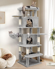 C66 Corner Cat Tree for Large Cats, 66Inch Tall Curved Series Large Cat Tower fo