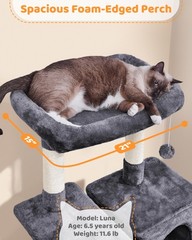 63in Large Cat Tree for Heavy Cats up to 22lbs,Anti-Wobble Tower w/Condo&Hammock