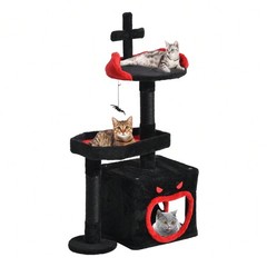38″ Gothic Cat Tree Tower For Indoor Cats, Cat Tree Tower With Spider Hanging