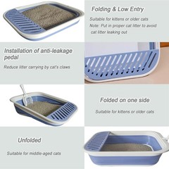 Senior Cat Litter Boxes Collapsible Open Low Entry Cat Litter Pan with Scoop