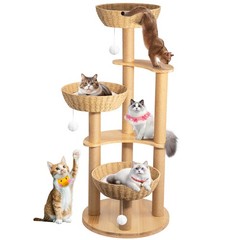 52″ Modern Cat Tree Tower Oak Cat Scratching Tree for Multiple Large Cats
