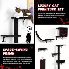 COZIWOW Cat Wall Shelves, Wall-Mounted Cat Climber Set of 5(Gothic)