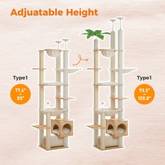 PAWZ Road Wood Cat Tree Tower Floor to Ceiling Scratching Post with Hammock Beds