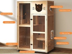 Large Wooden indoor Cat Enclosure House with Clear Door and 3 Jumping Platforms