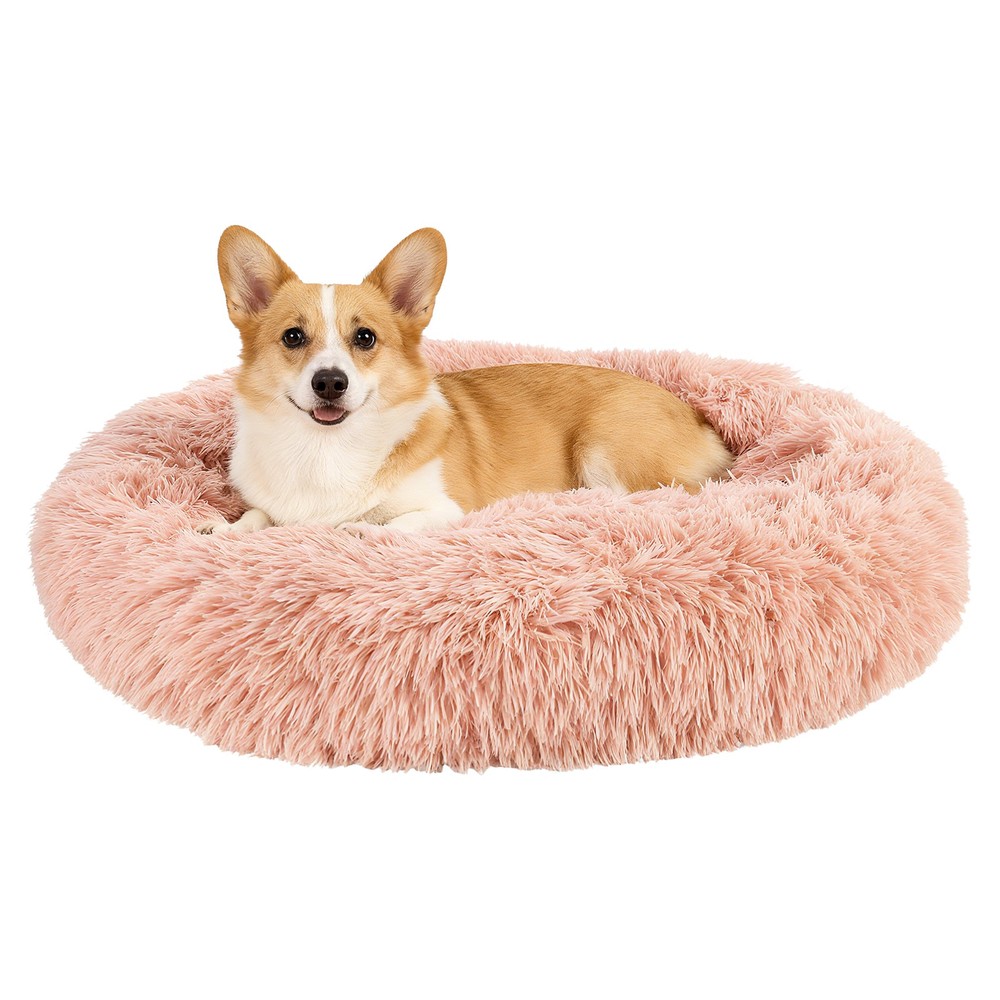 31.3 Inch (80cm) Cat Dog Bed Round Soft Fluffy Plush Pet Bed, Pink