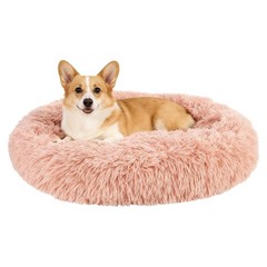31.3 Inch (80cm) Cat Dog Bed Round Soft Fluffy Plush Pet Bed, Pink