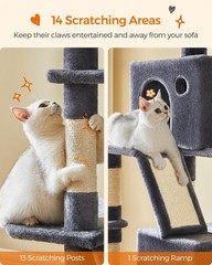 Feandrea Cat Tree, 81.1-Inch Large Cat Tower, Multi-Level Plush Condo with 13…