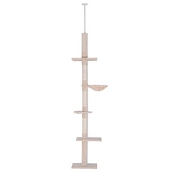 8.5′ Adjustable Floor-To-Ceiling Cat Tree w/ 5 Carpet Platforms, Beige