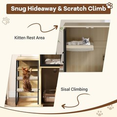 2-in-1 Cat Litter Box Enclosure Furniture with Removable Ladder &Scratching Post