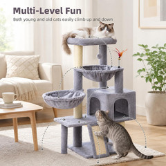 Cat Tree with Cat Condo and Two Hammocks, Cat Tree with Scratching Posts
