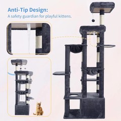 Cat Tree, 71-Inch Tall Cat Tower for Large Maine Coon Cats with Extra-Large Base