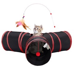 Tempcore Cat Tunnel for Indoor Cats, 3-Way Collapsible 3-way, Black&Red