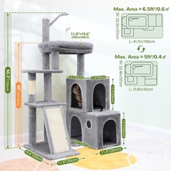 Globlazer Cat Tower for Indoor Adult Cats, 50-inch Heavy 50 inch, Light Grey