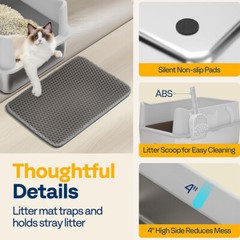 XL Stainless Steel Cat Litter Box with Lid Extra Large Litter Pan with High Side