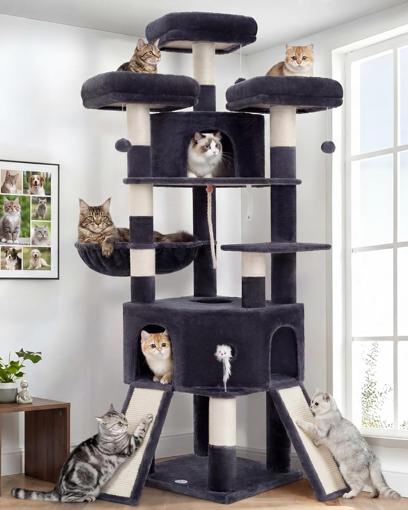 Cat Tree, 81.1-Inch Tall Heavy Duty Cat Tower with Diamond-Shaped Condo for Larg