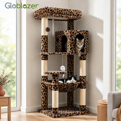 53″ Leopard Cat Tree Tower with Hammock Condo Cave Scratching Posts