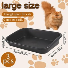 3 Pcs Low Entry Senior Cat Litter Box Extra Large Size Pet Litter Box Low Entry