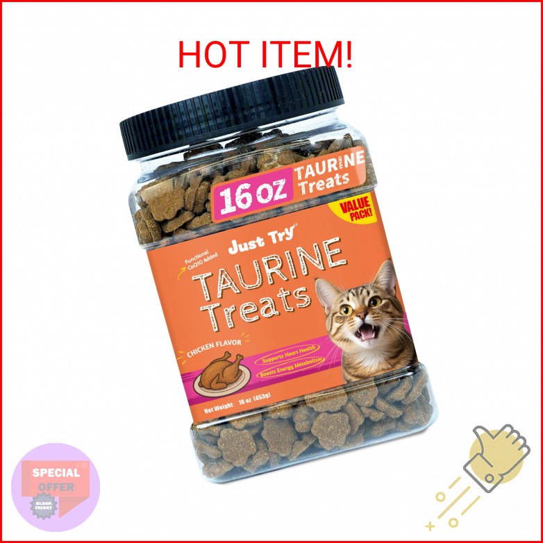 Just Try 16 OZ Taurine Treats with Coenzyme Q10 for Cats – Coq10 & Taurine for C