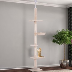 8.5′ Adjustable Floor-To-Ceiling Cat Tree w/ 5 Carpet Platforms, Beige