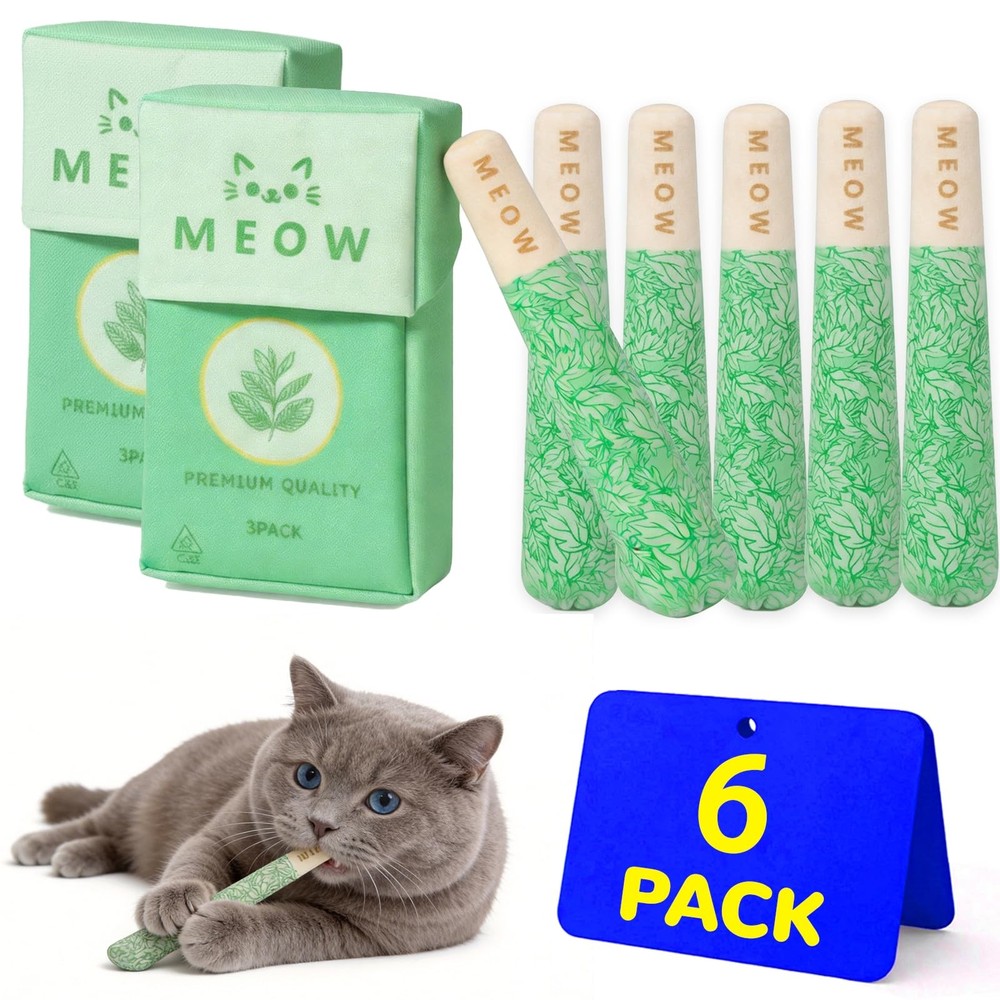 6 Pack Catnip Toys for Cat Chew Toy with 2 Bags, Organic and Safe green
