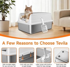 Stainless Steel Litter Box W/ High Sides Small Metal Litter Box Kittens & Senior