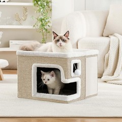 Cat Houses for Indoor Cats, Covered Cat Cave Bed with Scratch Pad and Fluffy …