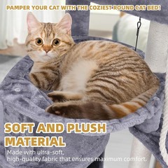 Durable Grey Three-Level Cat Tree with Hammocks – Perfect for Small Breeds