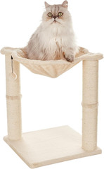 Cat Tower with Hammock Bed Scratching Post Hanging Ball for Indoor Cats Beige