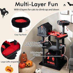 Gothic Cat Tree 49″ Tall Cat Tower w/ Coffin Bed & 2 Condos & Cozy Perch,