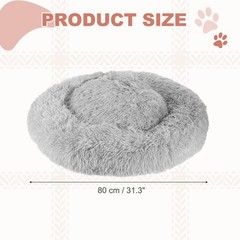 31.3 Inch (80cm) Cat Dog Bed Round Soft Fluffy Plush Pet Bed, Gray
