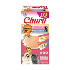 INABA Salmon Churu Cat Treats, Lickable, Squeezable 1 Count (Pack of 10)