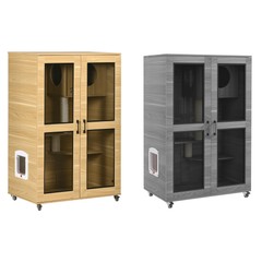 Cat Cage with Cat Tree, Kitty House W/ Scratching Posts Condo Wheels Flap Door