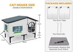 Weatherproof Heated Cat House for Outdoor Cats, Insulated Heating Cat House with