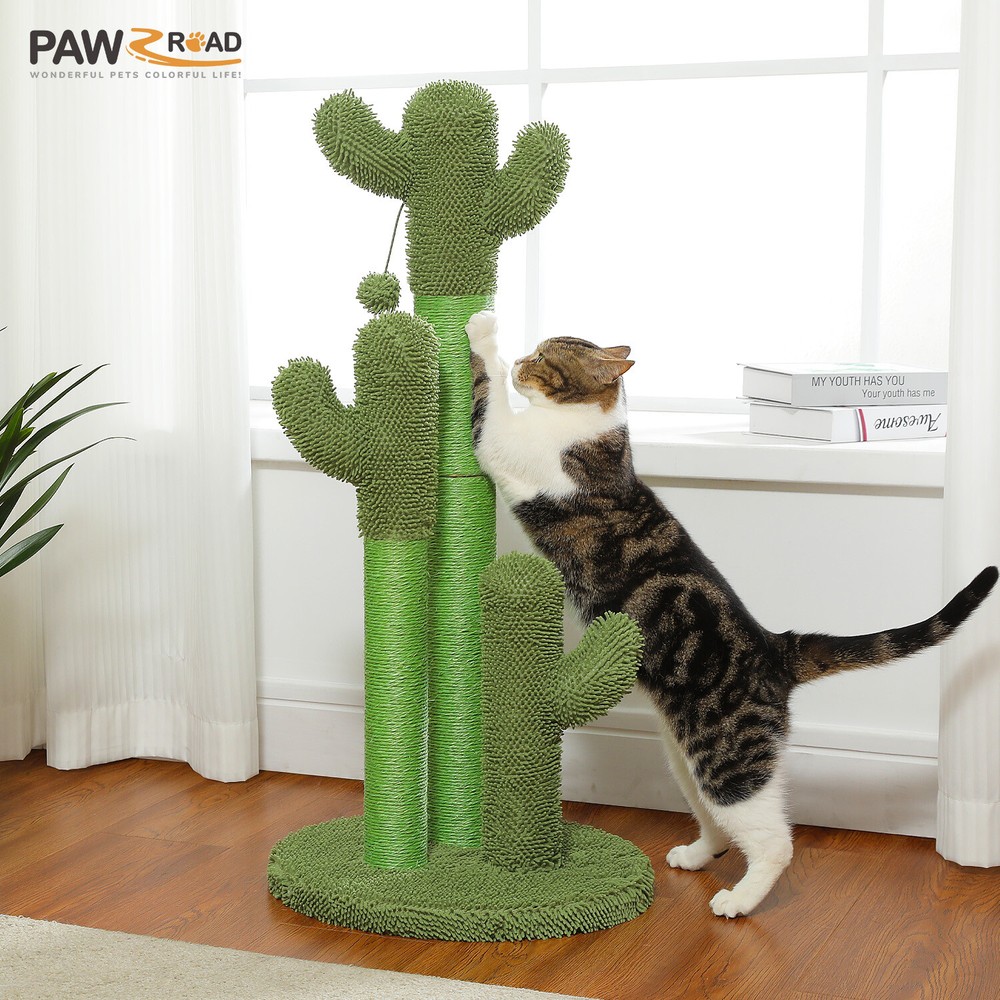 PAWZ Road Cactus Cat Scratching Post Sisal Scratcher with 3 Scratching Poles 35″