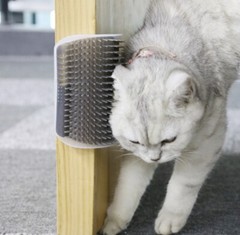 Cat Massage Comb Self Groomer Wall Brush Corner Face Scratcher Catnip Holder.