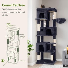 Corner Cat Tree 66 inch Multi-Level Climbing Tower, Dark Grey
