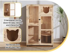 Large Wooden indoor Cat Enclosure House with Clear Door and 3 Jumping Platforms
