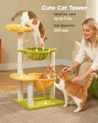 PAWZ Road Cat Tree Tower Scratching Post with 2 Condo Hammock and Flower Perch