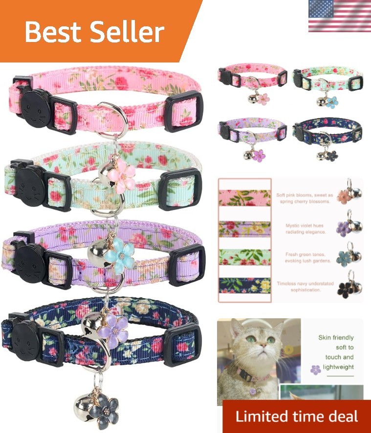 Cute & Comfortable 4-Pack Cat Collars – Breakaway Safety Buckle Included