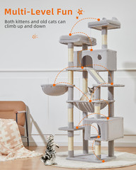 71-Inch Large Cat Tree for Large Cats, Plush Multi-Level Cat Condo with 8 Scratc