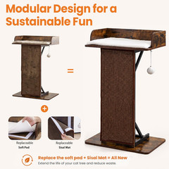 Stylish Wooden Cat Tree Tower for Large Cats with Washable Cushions, 33.8