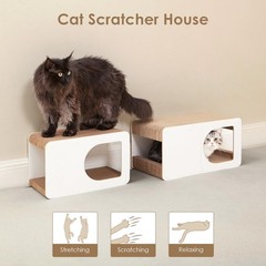 Cardboard Cat Scratcher House Corrugated Scratching Board Pad White 17 Inch