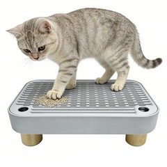 Universal Cat Litter Box Step ABS With Litter Grooves Removable Lid Light Grey