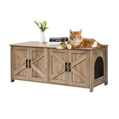 Easy Assembly Cat Litter Box Cabinet 47.2×18.5×19.7in Two Vents Greige Tone