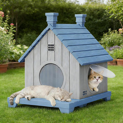 Outdoor Cat House Weatherproof, Durable Resin Cat Houses for Outdoor Indoor Cats