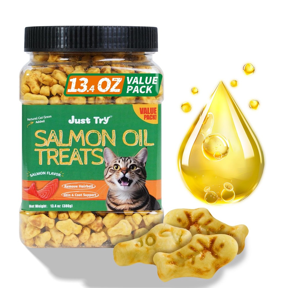 Just Try 13.4 0Z Cat Grass Treats Salmon Oil Natural Ounce (Pack of 1)