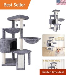 Durable Grey Three-Level Cat Tree with Hammocks – Perfect for Small Breeds
