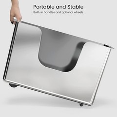 13.8″ Stainless Steel Cat Litter Box XL High Sides Metal Kitty Pan w/ Wheels
